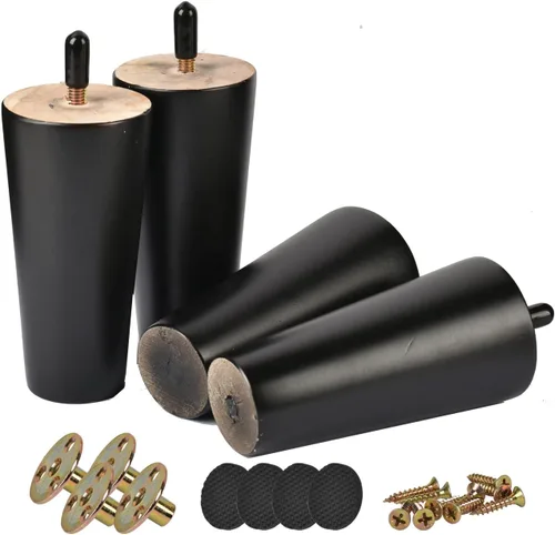 Vista 10 de Patas para muebles de madera maciza de 3 pulgadas, 4 patas de repuesto de madera moderna de mediados de siglo con pernos roscados de 5/16 pulgadas