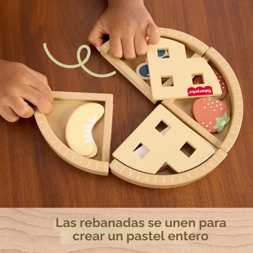 Vista 4 de Fisher-Price Juguete de Madera de Juego de Simulación Pastel de Frutas, Tiny Garden Conjunto de Rompecabezas de Comida de Madera de 16 Piezas
