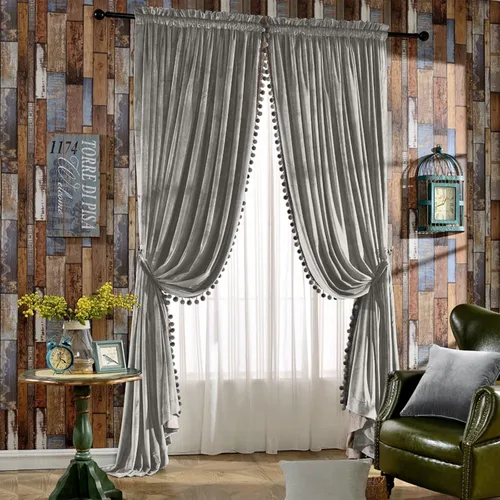 Vista 11 de Melodieux Pom Poms - Cortinas de terciopelo opacas con dobladillo para cortinero para dormitorio y sala de estar, cortinas con aislamiento térmico