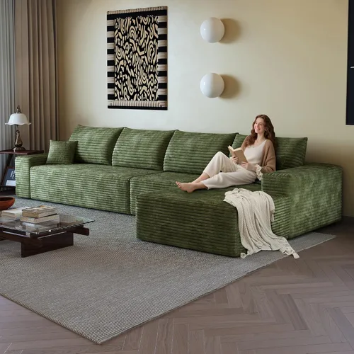 Vista 39 de Sofás seccionales de 105" para sala de estar, sofá nube con forma de L tapizado sin estructura rígida, sofá seccional moderno modular con chaise