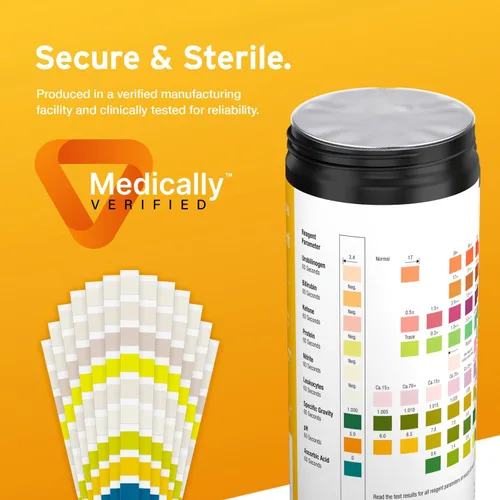 Vista 9 de 100 tiras reactivas AYDMED 9 en 1 para UTI Tiras reactivas de orina de 9 parámetros para leucocitos, nitrito, gravedad específica, pH, proteína