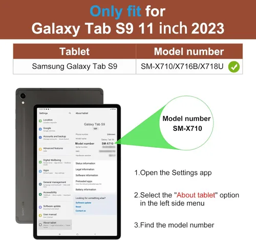 Vista 2 de DTTO Funda de cuero prémium con soporte para S-Pen para Samsung Galaxy Tab S9, versión 2023 [SM-X710/X716B/X718U], con soporte para S-Pen y apagado