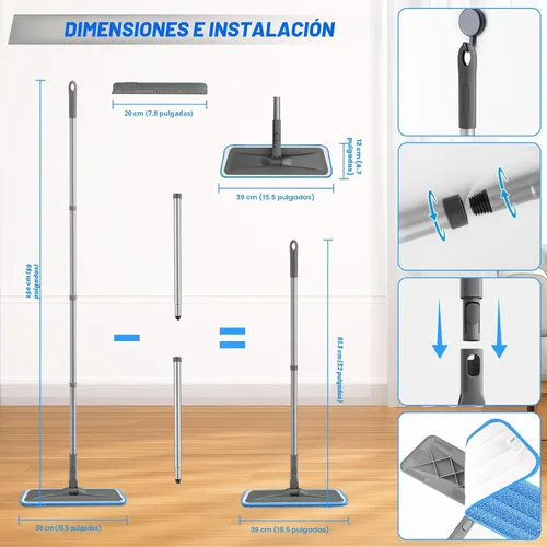 Vista 2 de Trapeadores de Microfibra para Limpieza de Pisos de Madera Dura - BPAWA Trapeador de Piso Plano con 4 Almohadillas Lavables para Laminado Madera
