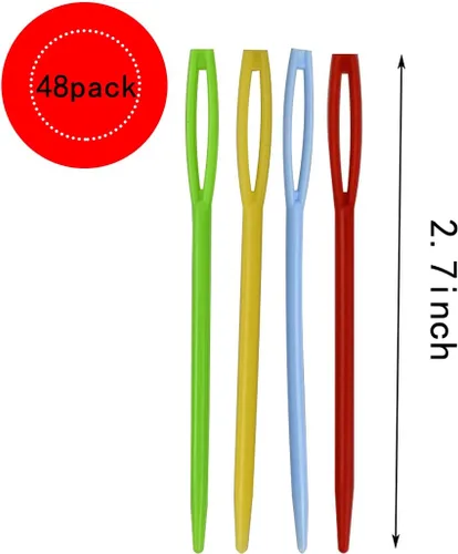 Vista 4 de 48 agujas de coser de plástico de ojo grande de 2.7 pulgadas, hilo, cordones, agujas de seguridad para proyectos de manualidades infantiles, 4