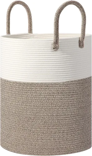Vista 17 de Cesta de lavandería de cuerda de algodón, contenedor de almacenamiento de gran capacidad con asas, canasta grande para manta para sala de estar