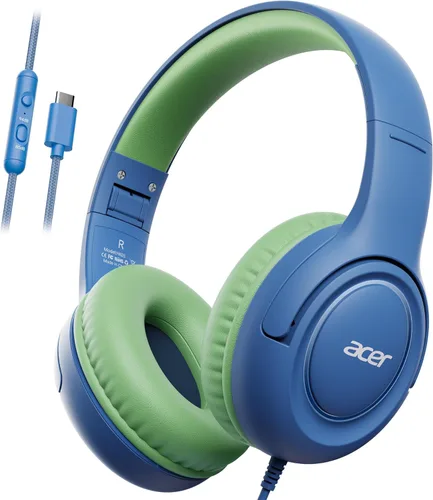 Vista 13 de Auriculares infantiles con cable para la escuela - Auriculares de botón con limitador de volumen de 85/94 dB, conector de 3,5 mm, plegables, sonido