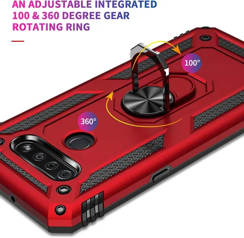 Vista 4 de TJS Compatible con LG K51, LG Q51, LG Reflect Case, con protector de pantalla de vidrio templado anillo de metal soporte magnético Funda protectora