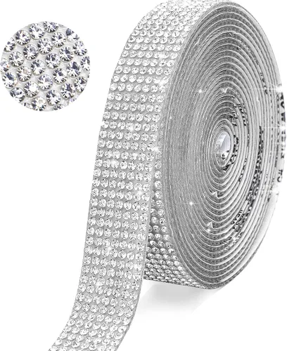 Vista 14 de Tiras de Cinta de Diamantes de Imitación de Cristal Autoadhesivas Negras, Tiras de Cinta de Diamantes de Imitación de 7 Filas con Adhesivo