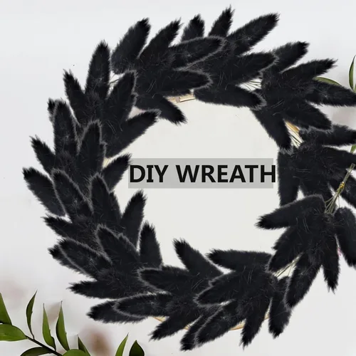 Vista 6 de Bannifll 115 ramos de hierba negra de las pampas, decoración de mesa bohemia, colas de conejo negro, flores secas, hierba de pampa seca para bodas