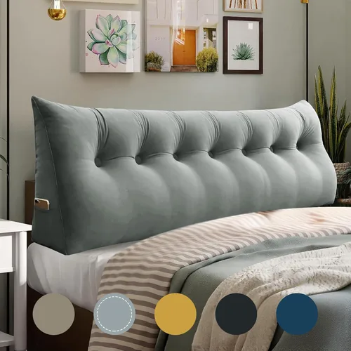 Vista 12 de WOWMAX Almohada de cabecera de terciopelo 100% algodón – Almohada en forma de cuña para respaldo en cabecera de tamaño King, cojín de apoyo firme