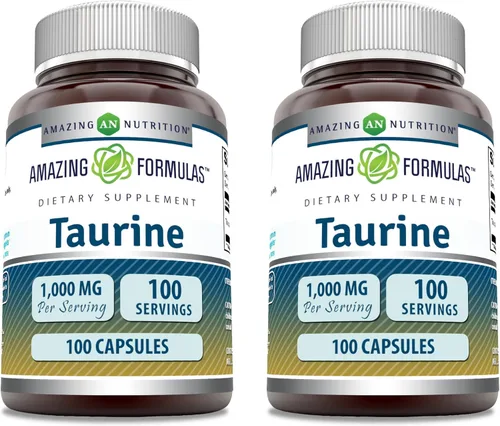 Amazing Formulas Taurina 1000 mg | Suplemento de cápsulas | Sin OMG | Sin gluten | Fabricado en Estados Unidos (paquete de 2 | 100 cápsulas)