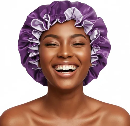 Vista 12 de Gorro de pelo para dormir, gorro de noche con clip ajustable, gorro reversible para el cabello para mujer, gorro de satén de seda