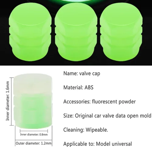 Vista 4 de Tapones universales fluorescentes para válvulas de neumáticos de automóvil, 4 piezas, tapas de válvula de neumático que brillan en la oscuridad