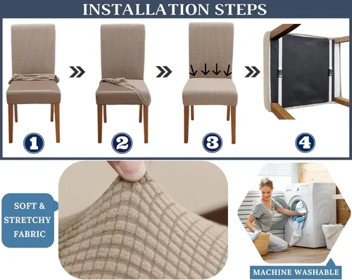Vista 5 de SPRINGRICO Paquete de 2 fundas para sillas de comedor con cinturón de seguridad, fundas elásticas para sillas Parsons lavables, fundas protectoras