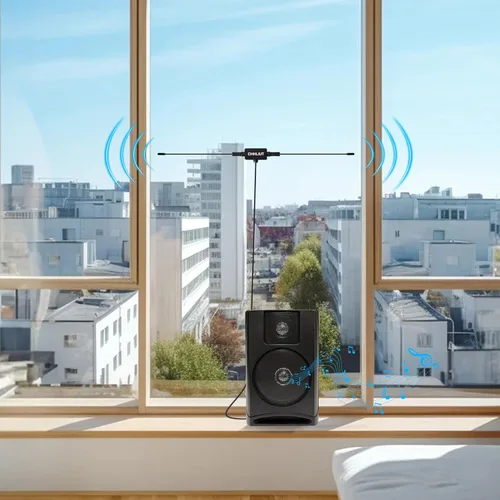 Vista 6 de Antena dipolo universal de radio FM, 75 ohmios, 16 pies, enchufe macho con tornillo F para el hogar, audio AV, receptor estéreo