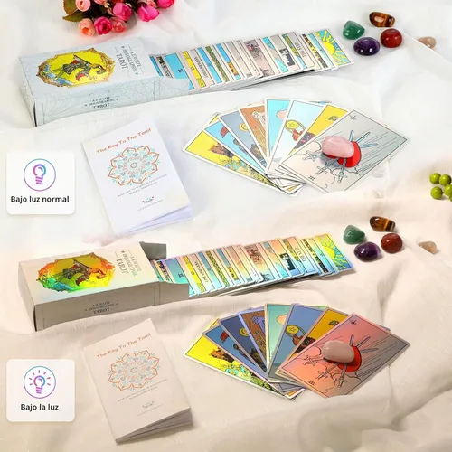 Vista 3 de Cartas de tarot holográficas, baraja de tarot de 78 cartas con guía