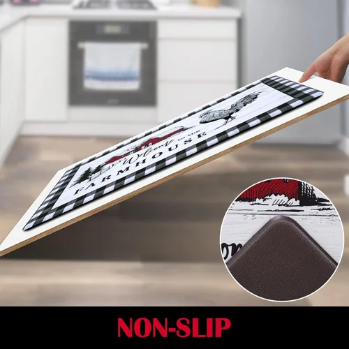 Vista 7 de ASPMIZ Juego de 3 alfombras de cocina estilo casa de campo, antideslizantes, antifatiga, rústicas, acolchadas, impermeables, cómodas, para el suelo