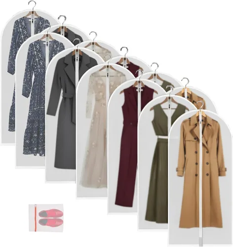 Vista 11 de Fundas de plástico para colgar la ropa (juego de 12) protectores de ropa de armario, funda transparente transpirable con refuerzo de 2 pulgadas