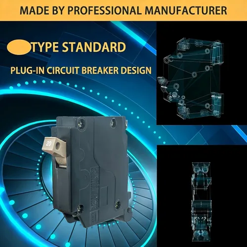 Vista 2 de Disyuntor de 1 polo de 2P-20 amperios, disyuntor de caja moldeada tipo enchufable de 3/4 pulgadas, compatible con centros de carga OEM, 10KA