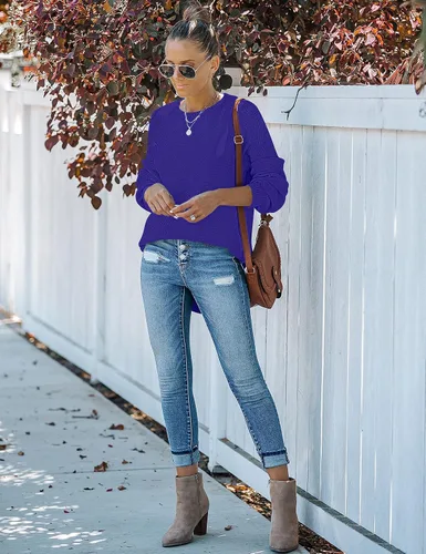 Vista 6 de MEROKEETY Suéter de manga larga de globo con cuello redondo para mujer, suéter de punto gofre, suéter suave para otoño 2023