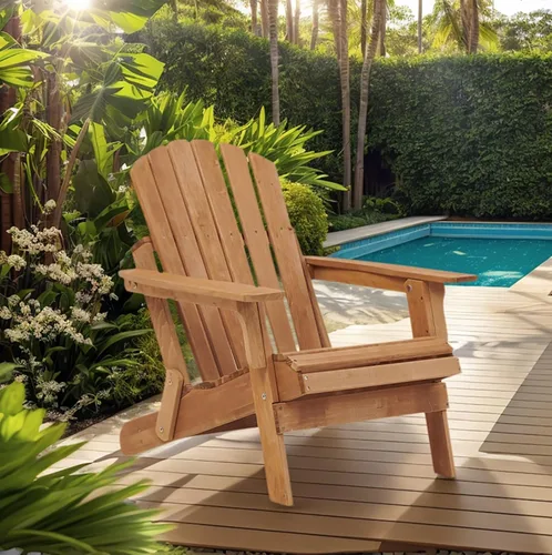 Vista 8 de Silla Adirondack plegable de madera para exteriores con respaldo y tabla de asiento premontados, capacidad de 330 libras, silla de madera de gran