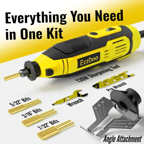 Vista 2 de Electric Chainsaw Sharpener Kit with 6 Titanium-Coated Diamond Bits - Handheld Chain Saw Sharpener Tool for All Chains - No Removal Required, Easy