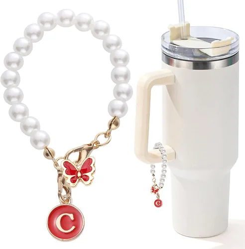 Vista 158 de Encanto de letra para Copa Stanley, accesorios de cadena de perlas, encantos de iniciales de Copa Stanley para asa, decoración de botella de agua