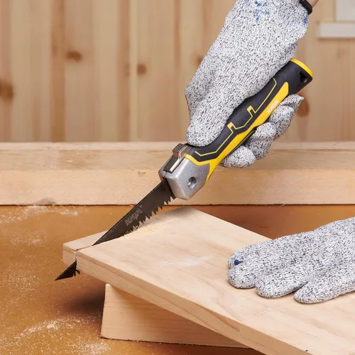 Vista 9 de Sierra de jab plegable KATA - Sierra de mano compacta, abridor de planchas con forma de llave con mango suave, sierra de metal de 7TPI con dientes
