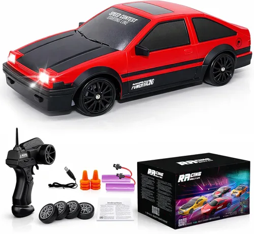 Vista 11 de Auto de control remoto RC Drift Car 2.4GHz Escala 1:24 4WD 15KM/H Modelo de vehículo de alta velocidad con luces LED Neumático de Derrape Coche