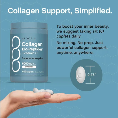 Vista 7 de NeoCell Péptidos de Colágeno de Ganado Alimentado con Pasto 400 Cápsulas Biopéptidos Tipos I y III con Vitamina C Fórmula de Absorción