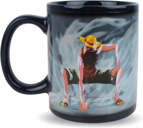 Vista 5 de Taza de café cambiante Luffy de una pieza Taza de café de cerámica reactiva sensible al calor