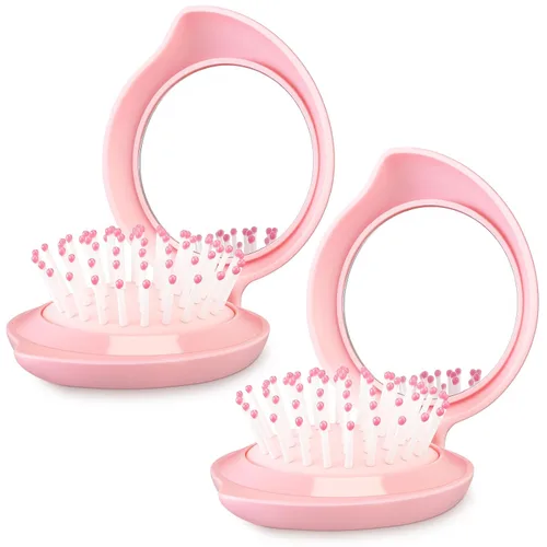 Vista 11 de Boao Paquete de 2 Cepillos de Cabello Plegables con Espejo de Viaje Redondos Portátiles Cepillo de Cabello Plegable de Bolsillo Mini Peine Compacto