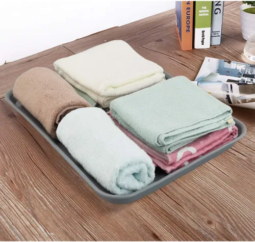 Vista 3 de Gloreen Juego de 4 bandejas rectangulares de comida rápida, bandejas de café estándar para cafetería, color gris