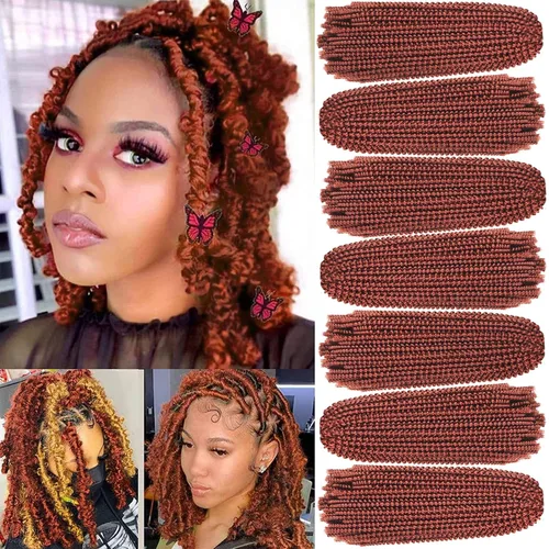 Xtrend - Cabello trenzado de ganchillo con rizos de resorte, color rojo cobrizo, 12 pulgadas, para rizos de mariposa de imitación, extensiones de