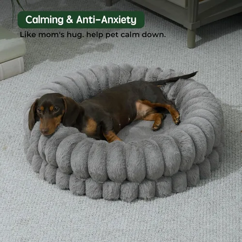 Vista 3 de BALANCE Cama de lujo para perros en forma de dona, camas redondas de 24 pulgadas para perros pequeños, lavable, cama ortopédica calmante