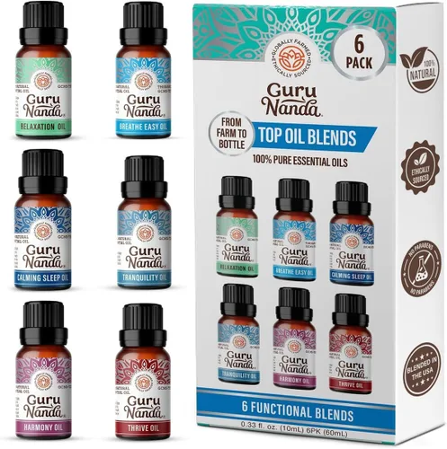 GuruNanda Mezclas de aceites esenciales (juego de 6) – Juego de aceites esenciales naturales, mezclas de aceites de aromaterapia para difusores –