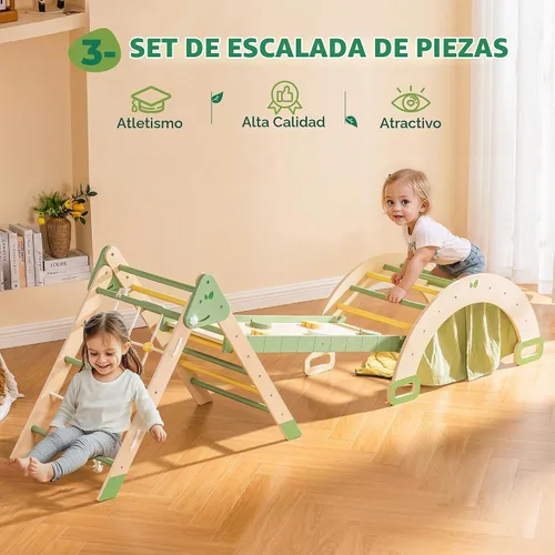 Vista 2 de ROBOTIME Juguetes de escalada 5 en 1 para niños pequeños, juego de escalada Pikler de 3 piezas para niños pequeños, juego de triángulo