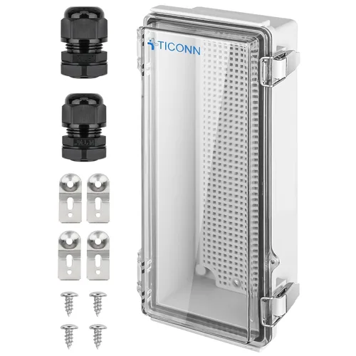 Vista 16 de TICONN - Caja de conexiones eléctricas impermeable IP67 con carcasa de plástico ABS con tapa con bisagras con placa de montaje, soportes de pared