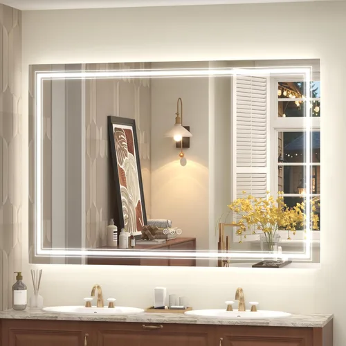 Vista 11 de Espejo de baño LED de 20x28 pulgadas, espejo de tocador con luces, espejo retroiluminado y con luz frontal para la pared, regulable, antivaho, a