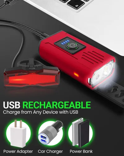 Vista 6 de Victoper Bike Light, High Lumens Super Bright Bicycle Lite, 6+4 Modes USB Rechargeable Bike Headlight & Taillight Set, Waterproof Safety Bike Front