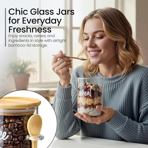 Vista 2 de Talented Kitchen Recipientes de vidrio para almacenamiento de alimentos con tapas, paquete de 4 unidades de vidrio de 17 onzas, tarros de cocina