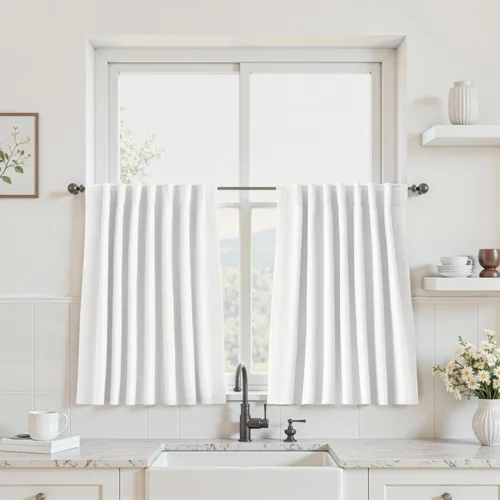 UHITECH Cortinas opacas cortas de 24 pulgadas de largo para sala de estar, juego de 2 paneles con pestaña trasera, bolsillo para barra, cortinas