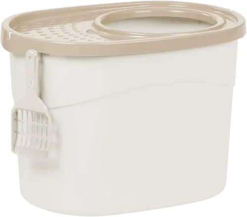 Iris Ohyama, caja de arena para gatos, casa cerrada para inodoro, apertura de ventilación, plástico (PP) sin BPA, cuchara, 20.5 x 14.8 x 14.4 in,