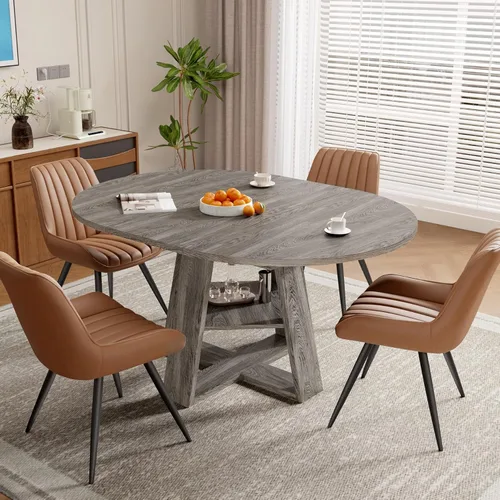 Vista 9 de Aivermel - Juego de mesa de comedor extensible redonda a ovalada para 4 a 6, mesa de cocina de madera con almacenamiento oculto y sillas tapizadas