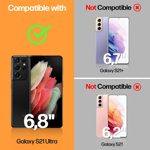 Vista 3 de Power Theory Protector de pantalla diseñado para Samsung Galaxy S21 Ultra (no de vidrio), kit de fácil instalación, compatible con fundas, cubierta