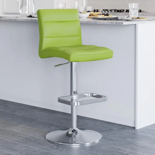 Vista 125 de Zuri Muebles Taburete de bar moderno de altura ajustable gris exuberante con base plana redonda cepillada