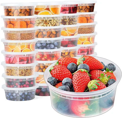 Vista 12 de Glotoch - Juego de 48 recipientes de plástico para almacenamiento de alimentos y bebidas de 8 onzas, 16 onzas y 32 onzas con tapas, aptos