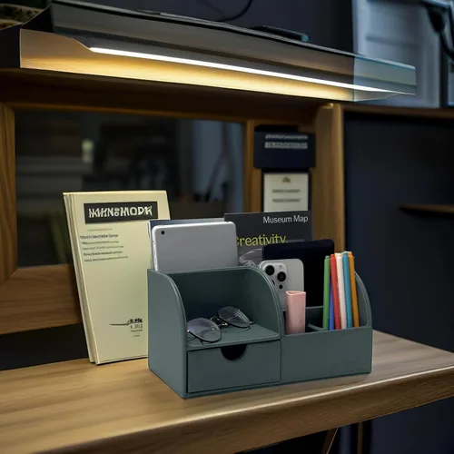 Vista 20 de UnionBasic Organizador de escritorio - Caja de almacenamiento multifuncional de cuero para escritorio con soporte para bolígrafos - Para tarjetas