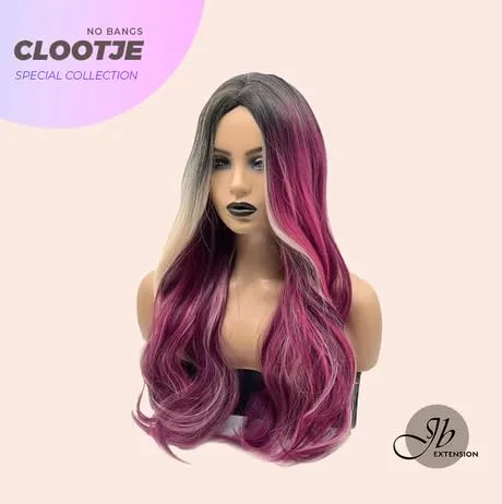 Vista 2 de CLOOTJE - Peluca de cabello largo y rizado morado con reflejos, sin pegamento, pelucas de cabello largo para mujer, pelucas sintéticas naturales