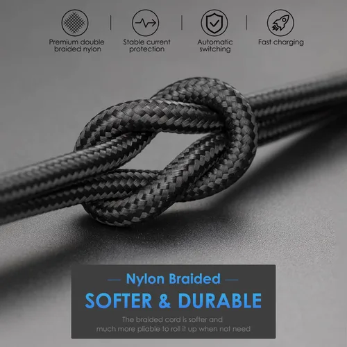 Vista 7 de Cable de carga para iPhone [certificado MFi de Apple], paquete de 3 cables USB-A a Lightning de 3 pies, cable de carga rápida trenzado de nailon